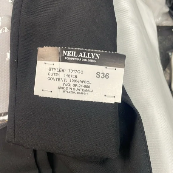Neil Allyn Wool Tail Coat, Pants, White Pique Backless Vest and Bow Tie 36 Short